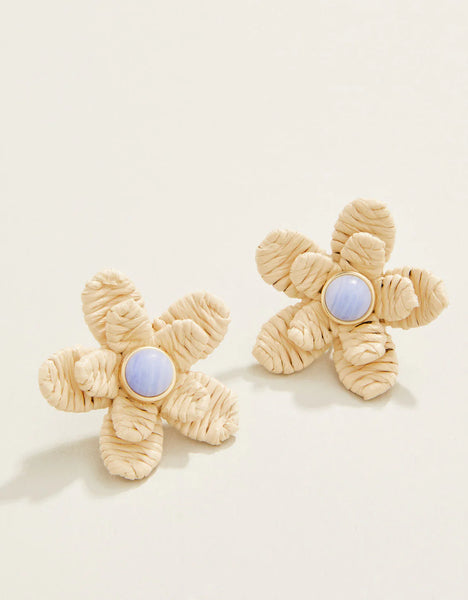 Earrings - Sweet Straw Flower - Natural