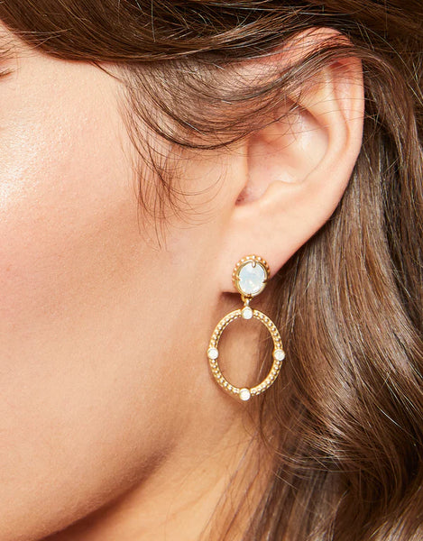 Earrings - Cristal Oval Drop - White Opal