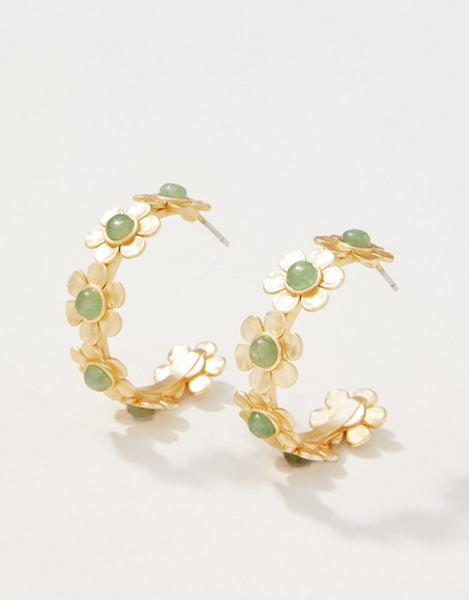 Earrings - Primrose Hoop - Green Aventurine