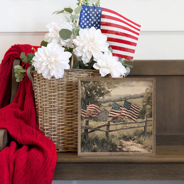 Picture - American Flags on Fence