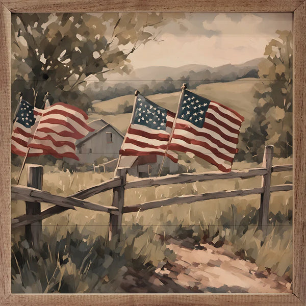 Picture - American Flags on Fence