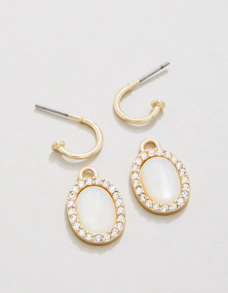 Earrings - Oval Halo Drop - Mother of Pearl