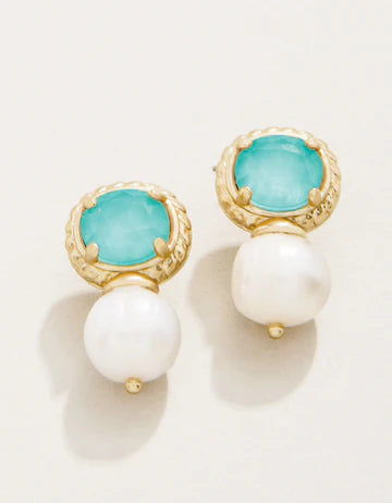 Earrings - Karina Petite Pearl Stud - Ocean Blue Gold