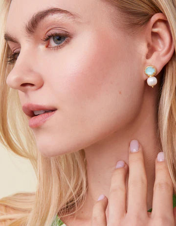 Earrings - Karina Petite Pearl Stud - Ocean Blue Gold