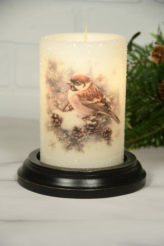 Candle Sleeve - Winter Pine Sparrow