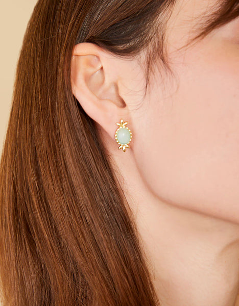 Earrings - Nara Oval Stud - Sea Foam