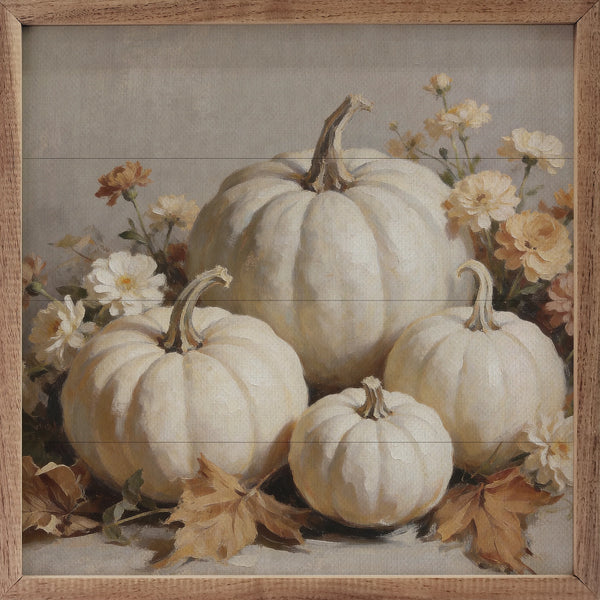 Picture - White Pumpkins with Blossoms