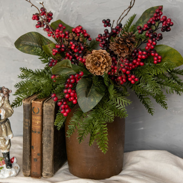 Stem - Cedar & Magnolia Leaf w/ Red Berry
