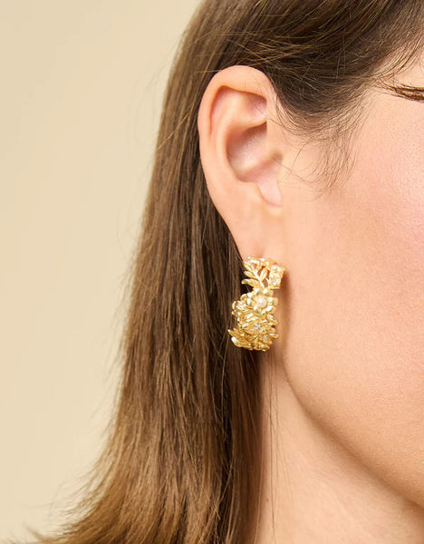 Earrings - Posy Party Hoop - Crystal Gold