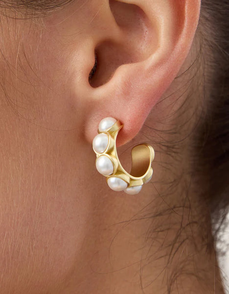 Earrings - Anna Petite Hoop - Pearl White