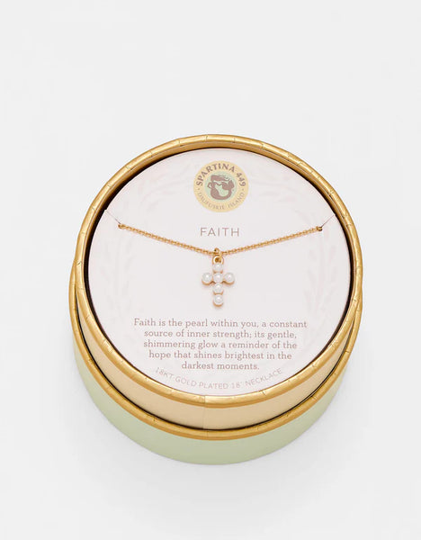 Spartina Necklace - Faith/Pearl Cross Gold