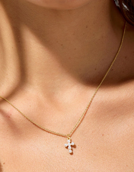 Spartina Necklace - Faith/Pearl Cross Gold