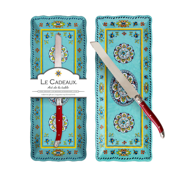 Baguette Tray and Bread Knife Set - Madrid Turquoise