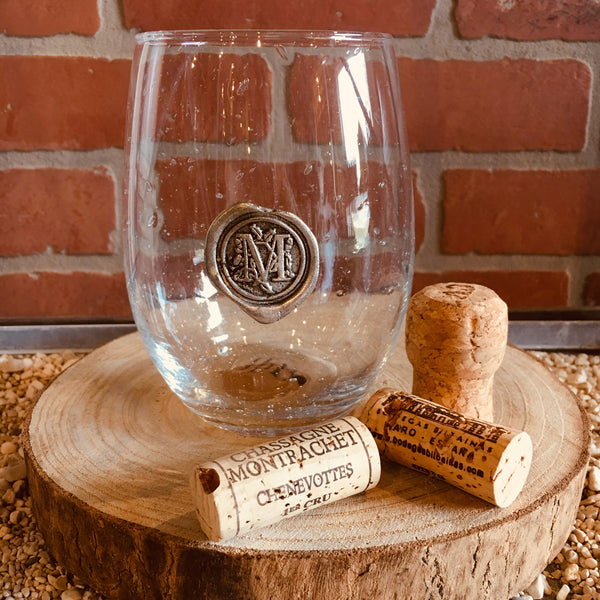 Stemless Wine Glass - Pewter Initial
