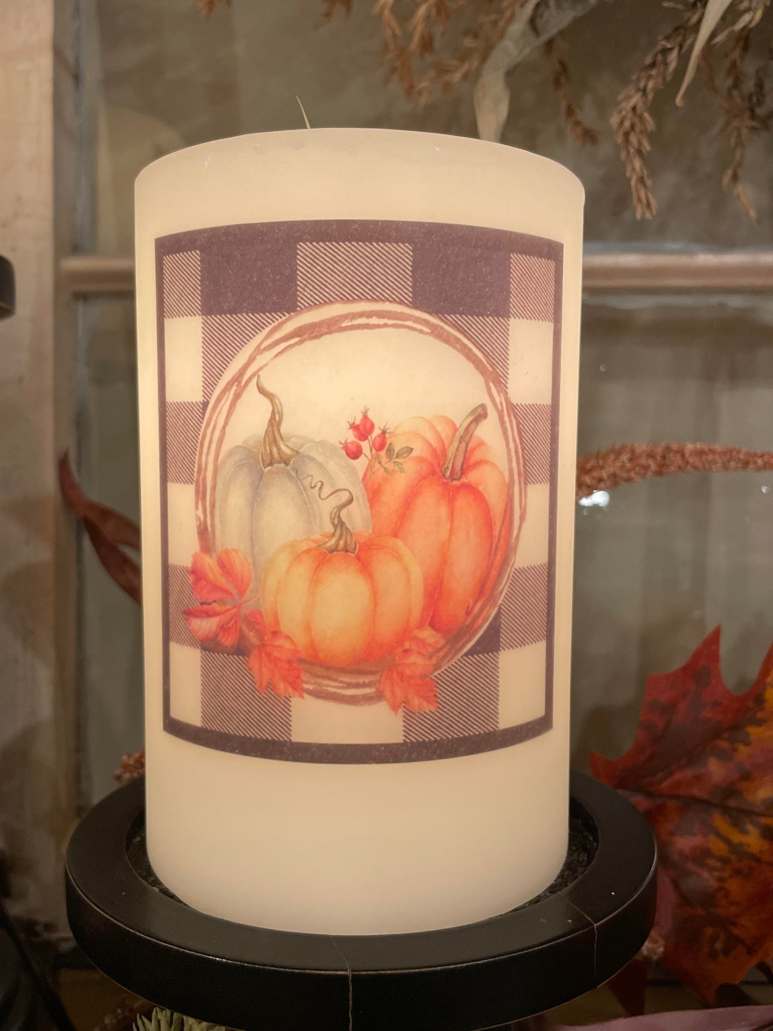 Candle Sleeve - Wreath Pumpkin Buffalo